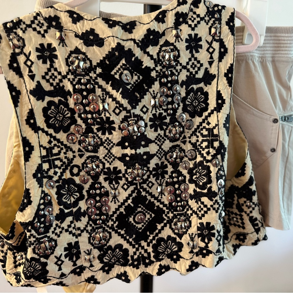 The Free People Black Motif Bohemian Vest and Free People Mini Short Set S